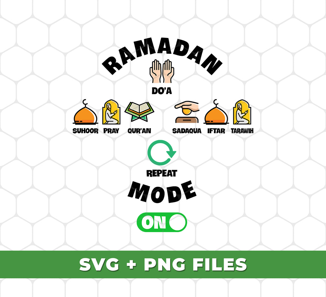 Get ready for Ramadan with our exclusive "Ramadan Mode On" digital file gift! Perfect for Muslim friends and family, this Png Sublimation can be used as a decoration or for personal projects. Celebrate Eid Mubarak with this special gift and get into the spirit of the season.