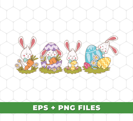 Easter Day, 4 Bunnies Easter, Easter Egg, Colorful Egg, Digital Files, Png Sublimation