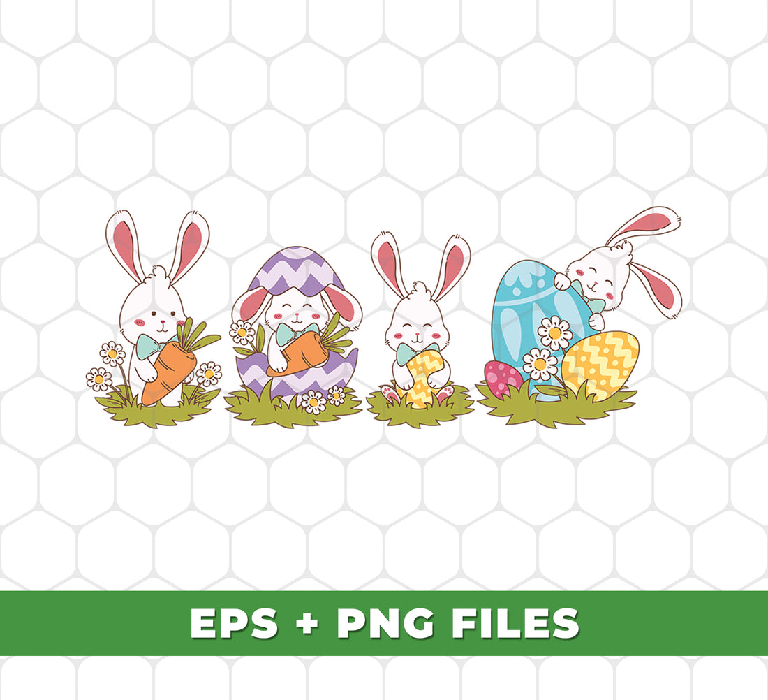 Celebrate Easter with these adorable digital files! 4 Bunnies Easter and colorful Easter eggs are included in this download, perfect for your next sublimation project. Enhance your designs with these high-quality Png files. Happy Easter!