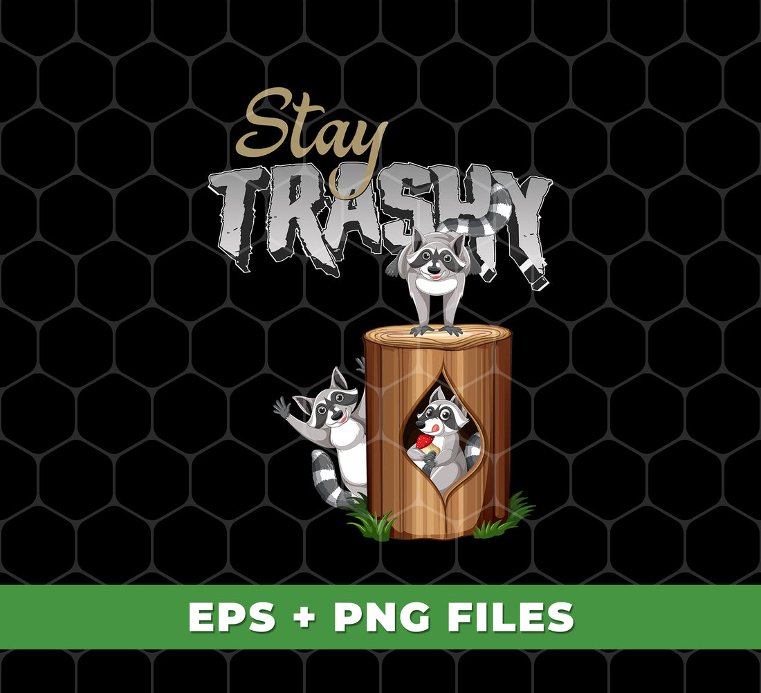 "Embrace your love for raccoons and opossums with Stay Trashy's Cottage Core digital files. Perfect for sublimation projects, this collection includes png files for all your crafting needs. Add some wild charm to your creations and show off your unique style.