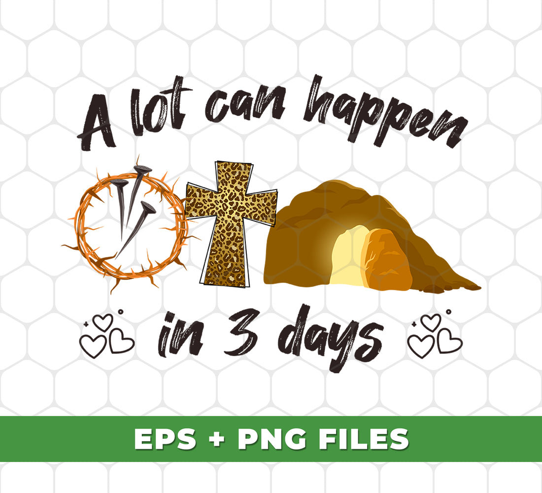Discover the perfect Easter gift for kids with these digital files featuring the message "A Lot Can Happen In 3 Days". Sublimation-ready PNG files make creating personalized gifts a breeze. Celebrate the true meaning of Easter with this thoughtful and creative present.