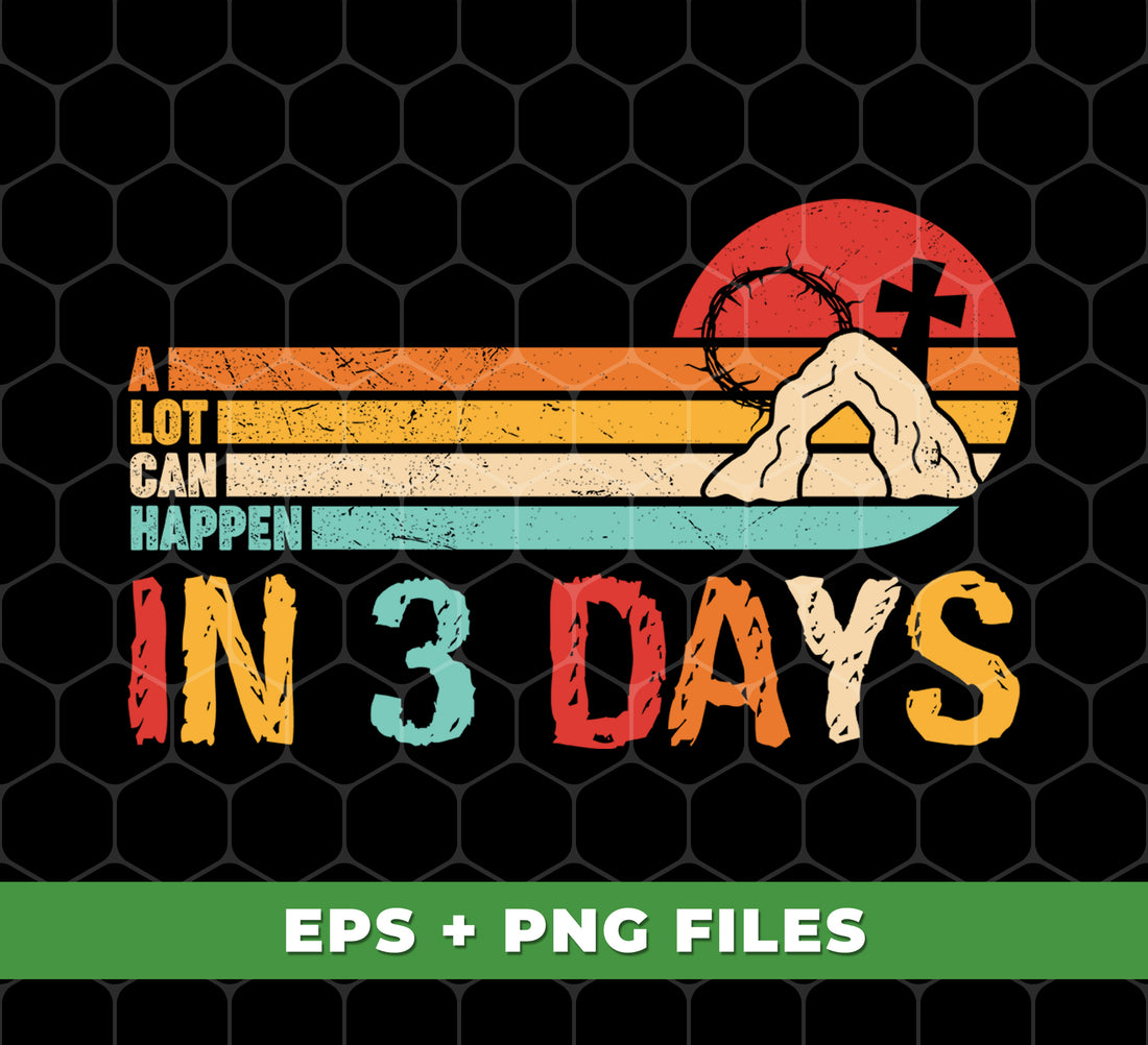 Take a nostalgic trip back to Easter with Retro Easter. Featuring the powerful message "A Lot Can Happen In 3 Days", these digital files in PNG format are perfect for sublimation. Relive and share the timeless story in a modern way.