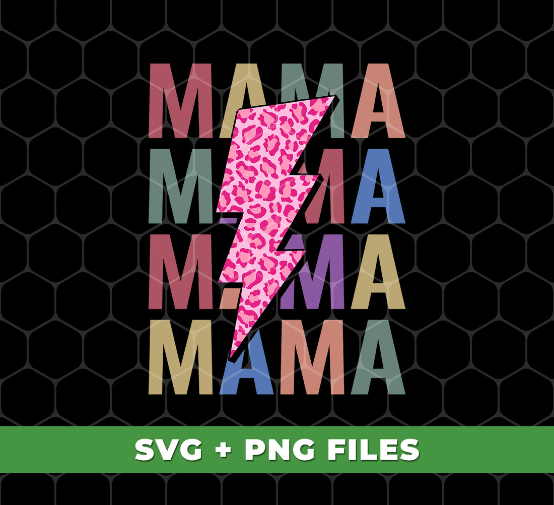 This digital PNG sublimation file features a retro "Mama" design with a playful pink leopard lightning pattern. Show your mom some love this Mother's Day with a unique and trendy gift that can be used for various DIY projects. Perfect for the modern and stylish mama to express her individuality and creativity.