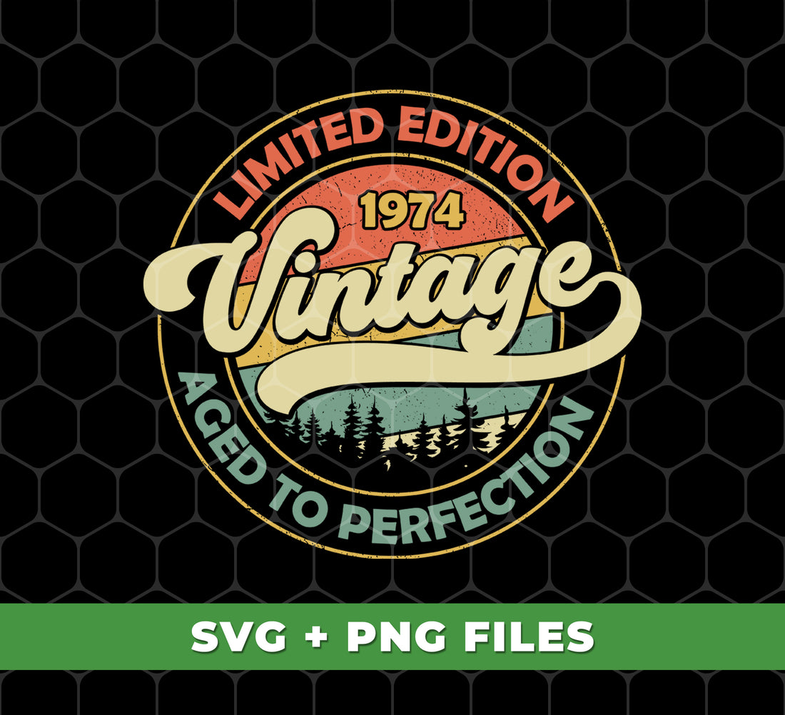This Limited Edition, Aged To Perfection, Vintage 1974, and Retro 1974 bundle offers digital files in PNG format for easy and customizable sublimation. Perfect for adding a touch of nostalgia and style to any project. Only available while supplies last!