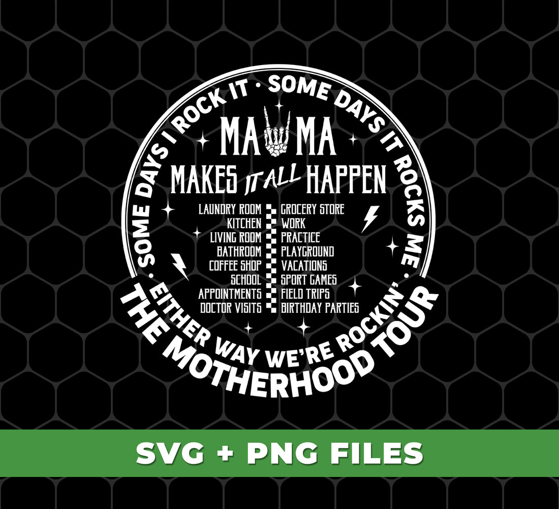 Rock your motherhood journey with The Motherhood Tour! Whether you're nailing it or it's nailing you, our digital files in PNG sublimation will keep you rocking. Perfect for capturing and celebrating the highs and lows of parenting. No matter what, we've got you covered.