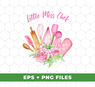 Little Miss Chef, Pink Chef Tools, Kitchen Tool, Digital Files, Png Sublimation