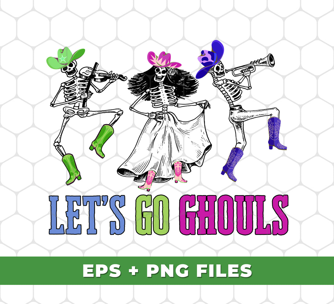 Happy Halloween, Let's Go Ghouls, Three Skeletons, Halloween Skeleton, Holiday Skeleton, Digital Files, Png Sublimation