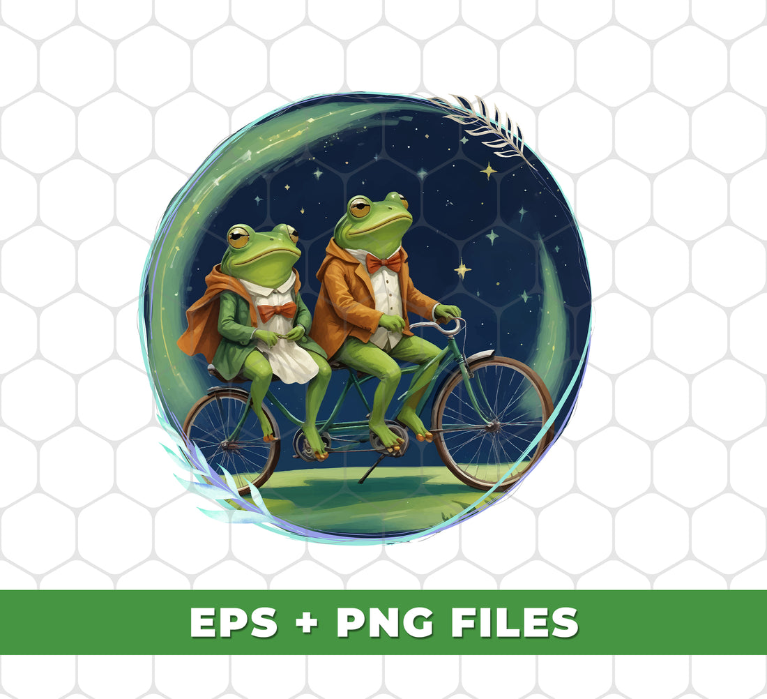 Frog Couple, Cute Frog, Frog Ride A Bike, Galaxy Sky, Romantic Night, Cottagecore Frog, Digital Files, Png Sublimation