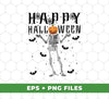 Happy Halloween, Funny Skeleton, Pumpkin Head, Black Bats, Digital Files, Png Sublimation