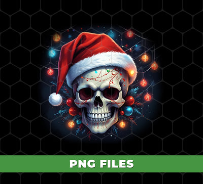 Cool Skull Wear A Red Santa Hat, Christmas Light, Merry Christmas, Digital Files, Png Sublimation