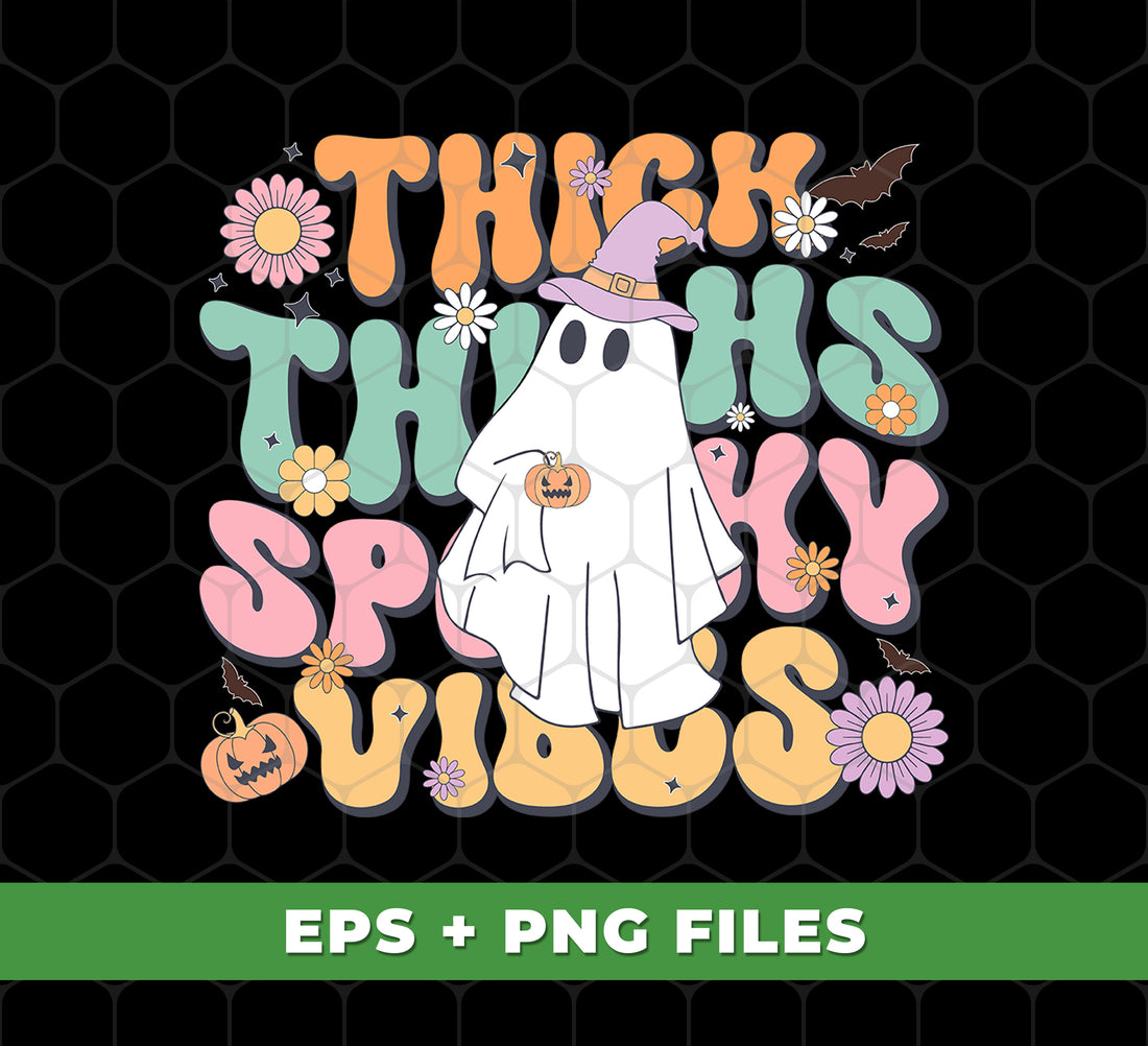Thick Thighs Spooky Vibes, Cute Boo, Cute Ghost, Trendy Halloween, Happy Halloween, Digital Files, Png Sublimation