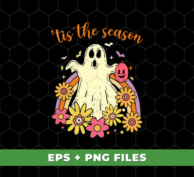 Tis The Season, Cute Boo, Cute Ghost, Flower And Rainbow, Digital Files, Png Sublimation