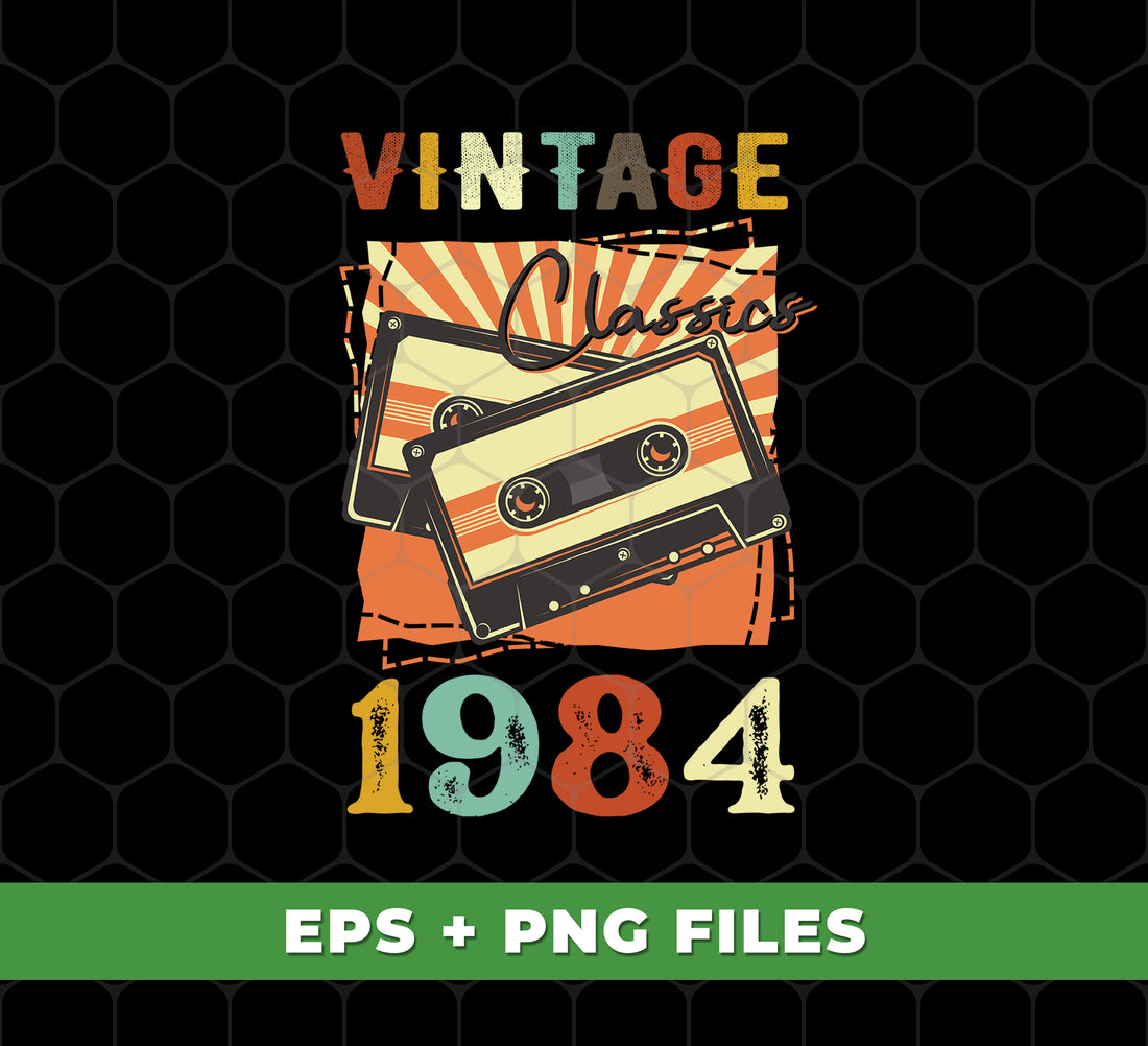 Vintage 1984, Birthday 1984 Retro, Classic 1984, Cassette 1984, Digital Files, Png Sublimation