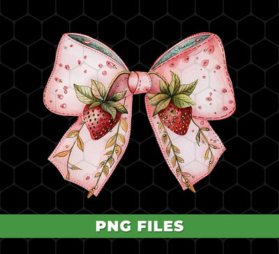 Pink Bow, Strawberry Lover, Strawberries Bow, Xmas Gift, Digital Files, Png Sublimation