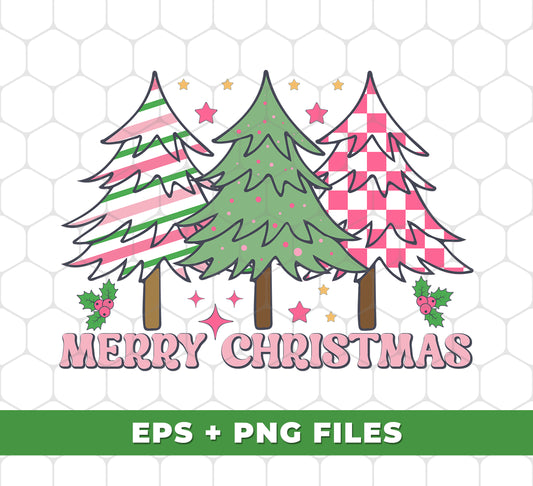 Pink Christmas, Christmas Tree, Pink Plaid Xmas Tree, Digital Files, Png Sublimation