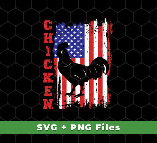 Chicken Silhouette, American Chicken, American Flag, Svg Files, Png Sublimation