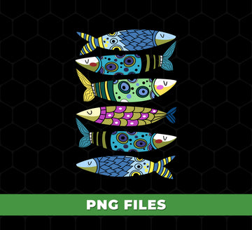 Colorful Fish PNG, Folk Art Fish Illustration PNG, Scandinavian Fish Sublimation, Nautical Beach Clipart, Boho Ocean Animal Print