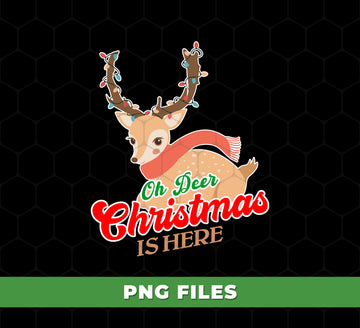Oh Deer Christmas PNG, Cute Reindeer with Lights Clipart, Funny Christmas Sublimation, Holiday Reindeer Scarf PNG, Xmas PNG Design
