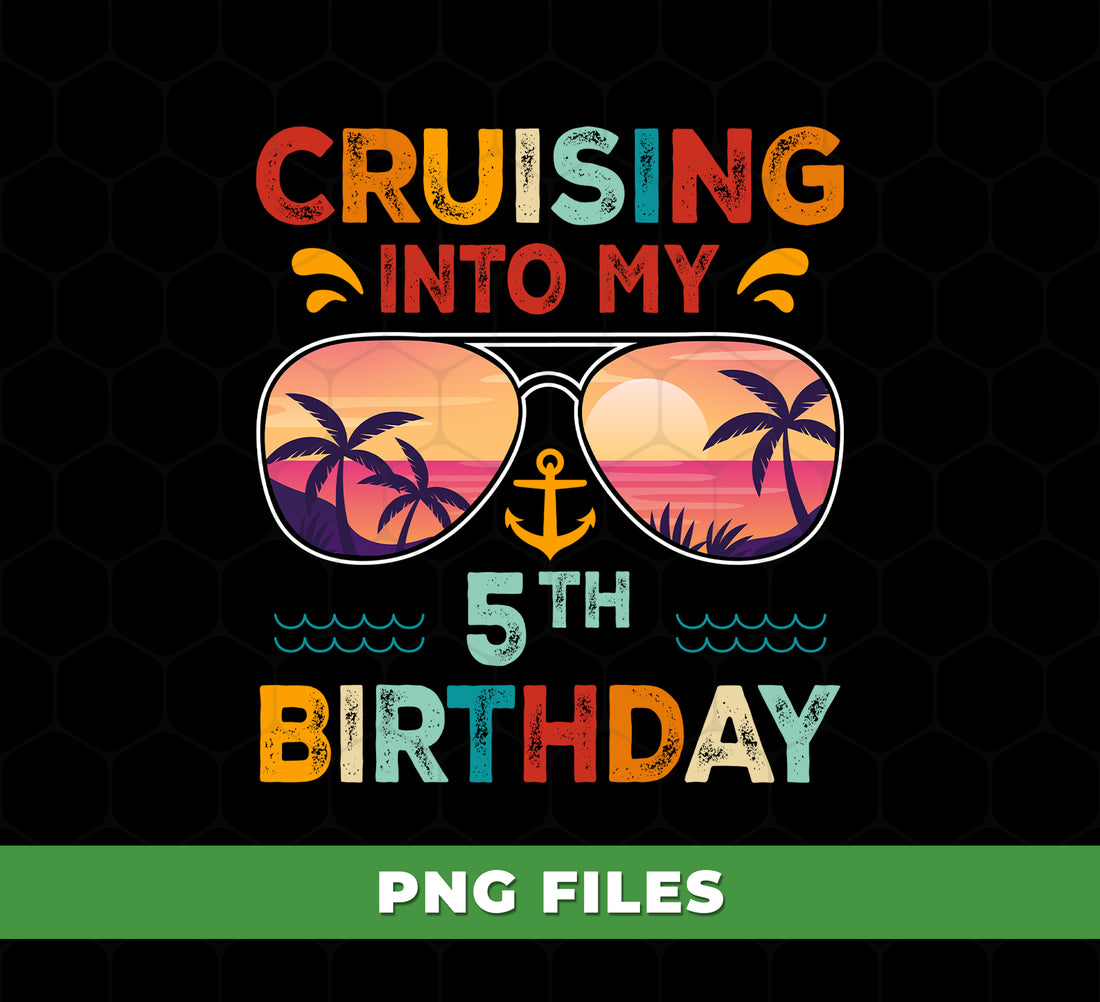 Cruising Into My 5th Birthday Shirt, Cruise Birthday Shirt for Kids, Tropical Sunset Summer Cruise Tee, 5 Year Old Birthday Party Outfit