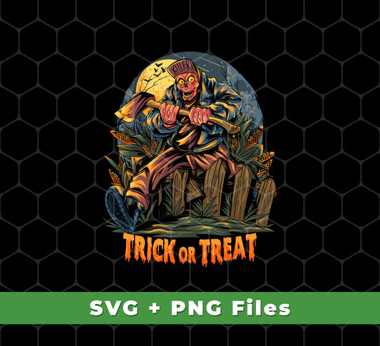 Trick Or Treat, Man Hold Axe, Halloween Night, Svg Files, Png Sublimation