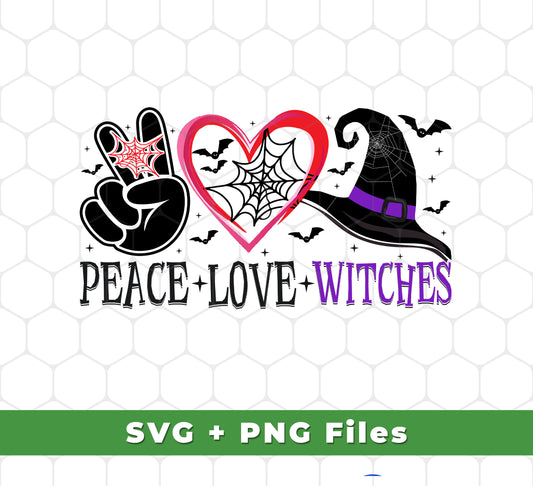 Download this set of high-quality digital Peace Love Witches, Peace Witches, Witches Halloween, Svg Files, and Png Sublimation files perfect for use in Halloween home-decor and apparel projects. Available in multiple design formats, these files are sure to make your project a spellbinding success.