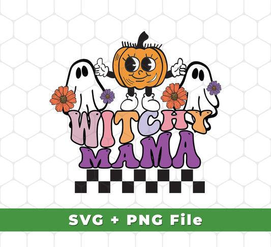 Get ready for Halloween with our Witchy Mama, Pumpkin and Boos svg and png sublimation files! With these high-quality, spooky images you can make a variety of Halloween decorations.