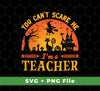 This set of SVG and PNG sublimation files contains three distinct designs: "You Can't Scare Me, I'm A Teacher," "Witch," and "Horror Cat." Enjoy worry-free use in commercial applications, with ready-to-use graphics in high-quality formats.