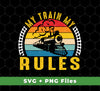 This train silhouette set is perfect for sublimation projects. It includes two SVG files and one PNG file, featuring My Train, My Rules and Retro Train, Retro Rules designs. Making custom creations has never been easier!