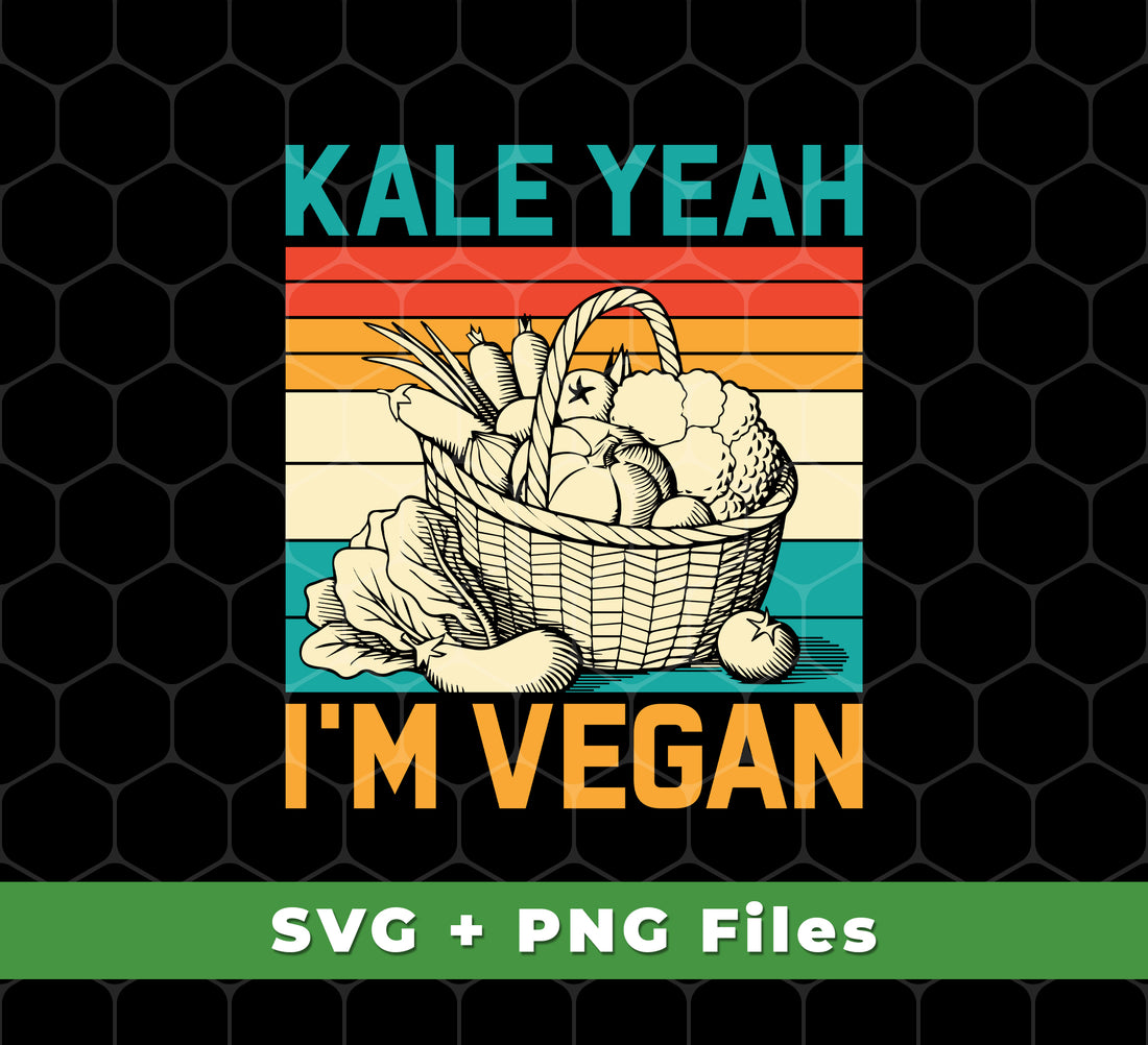 This Kale Yeah, I'm Vegan, Retro Kale Yeah, Vegan Vintage set offers Premium SVG and PNG files for sublimation. Utilize all the features for high-quality prints that last for years. Whether for personal or commercial use, this set is sure to get your message across.