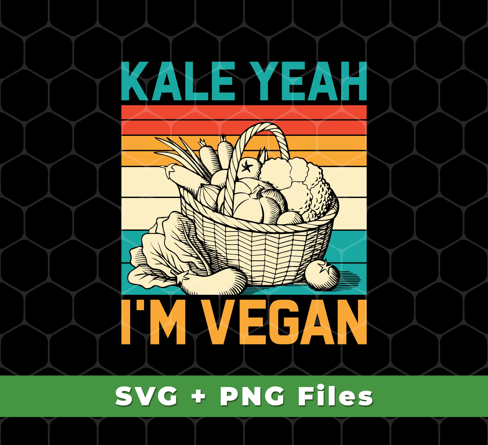 This Kale Yeah, I'm Vegan, Retro Kale Yeah, Vegan Vintage set offers Premium SVG and PNG files for sublimation. Utilize all the features for high-quality prints that last for years. Whether for personal or commercial use, this set is sure to get your message across.