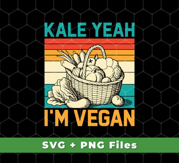 This Kale Yeah, I'm Vegan, Retro Kale Yeah, Vegan Vintage set offers Premium SVG and PNG files for sublimation. Utilize all the features for high-quality prints that last for years. Whether for personal or commercial use, this set is sure to get your message across.