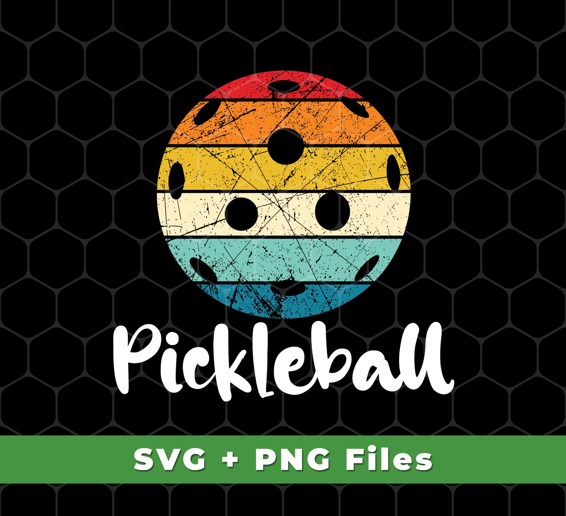 This Pickleball collection contains everything you need for a retro pickleball match: SVG and PNG files for sublimation as well as pickleball, retro pickleball, and playing pickleball images. Get ready for a fun game now!