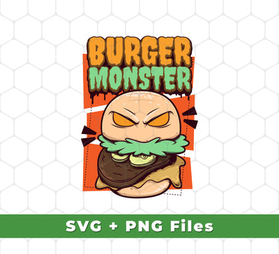 Express your love for burgers with this unique set. Featuring three burgers - Burger Monster, Love Burger, and Baby Angry Burger - in both SVG and PNG formats, you can instantly add a touch of whimsy to any project. Perfect for sublimation and other digital printing projects.