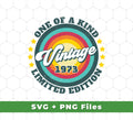 This one-of-a-kind vintage 1973 collection features Retro 1973 SVG and PNG formats for your sublimation needs. Make the most of its unique limited edition design and get creative!