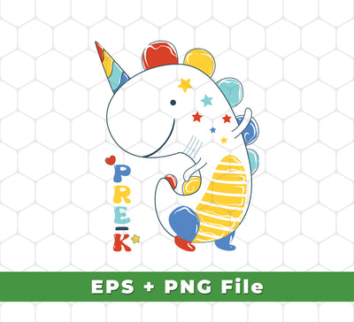 This product is perfect for back to school crafting! It includes 4 files, Dinocorn in My Pre-K, My Baby Back to School, Cute Vibes, and PNG Sublimation, all in SVG format. Get creative and make something special for your little one!