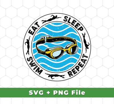 This Eat Sleep Swim Repeat file set contains the perfect design for swimming lovers! The files come in both SVG and PNG formats, ideal for sublimation printing. Enjoy a unique look for yourself or give as a gift to other swimmers!