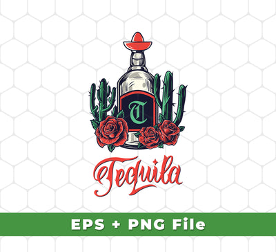 This file contains everything you need to create custom tequila designs: "Tequila Day" text, a tequila bottle in a skull glass, and "Happy Tequila" text in SVG and PNG sublimation formats. Enjoy the convenience of ready-made graphics and the flexibility of customizable design.