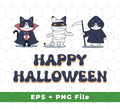 Download these five digital images to create spooky Halloween decorations. Each file contains a unique cat design, including 