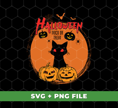 Horror Night With Black Cat, Pumpkin Halloween, Svg Files, Png Sublimation is the perfect design for your next Halloween project. Get all the essentials you need: SVG & PNG files, horror night and black cat graphics, and a pumpkin Halloween design. All you need to make your project look professional.