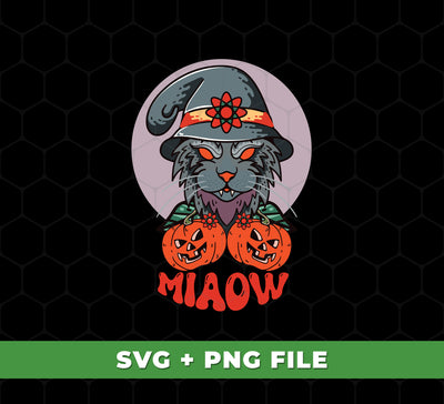 Spook out your Halloween with this exclusive collection of SVG and PNG sublimation files, featuring a dread cat, a miaow Halloween, and a horror pumpkin. Perfect for spooky holiday projects!