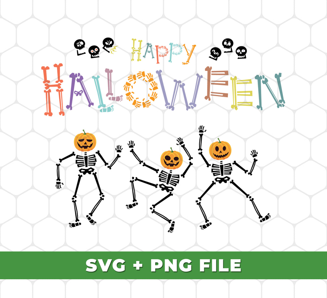 Make Halloween spookier with this set of Happy Halloween, Skeleton Dancing, Funny Halloween Svg Files and Png Sublimation. Perfect for party decorations, this set is sure to make any Halloween gathering memorable.