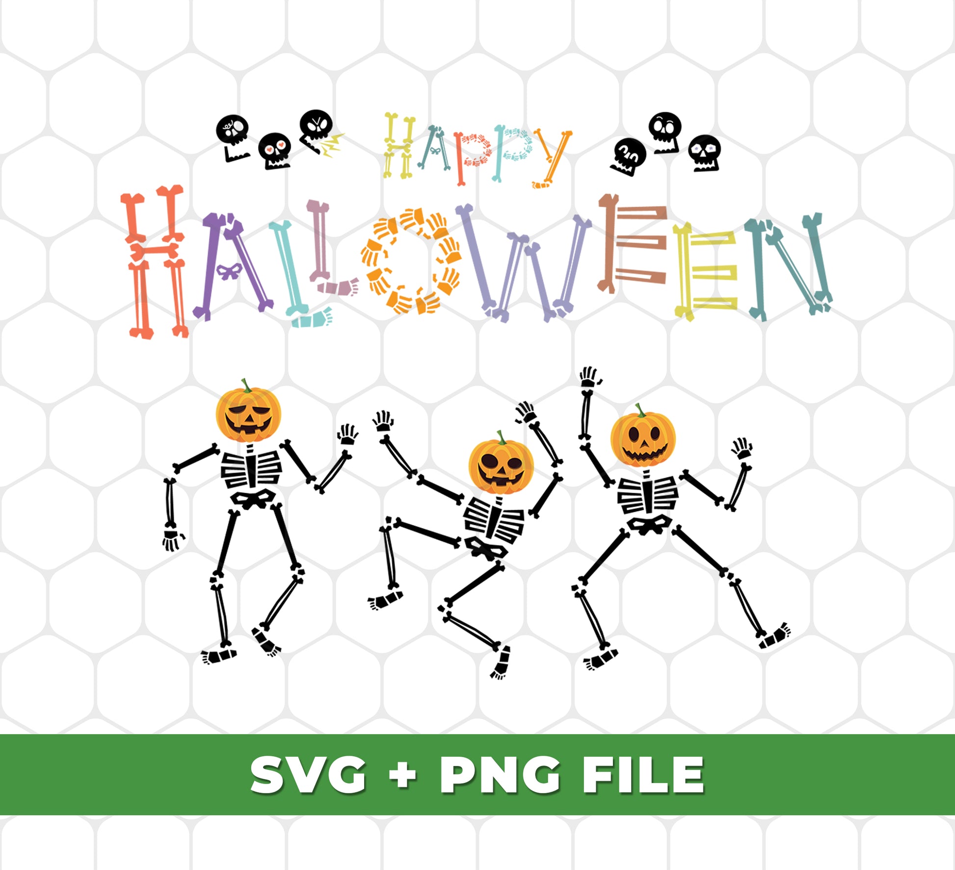 Make Halloween spookier with this set of Happy Halloween, Skeleton Dancing, Funny Halloween Svg Files and Png Sublimation. Perfect for party decorations, this set is sure to make any Halloween gathering memorable.