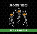 Make Halloween spookier with this set of Happy Halloween, Skeleton Dancing, Funny Halloween Svg Files and Png Sublimation. Perfect for party decorations, this set is sure to make any Halloween gathering memorable.