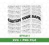 This custom name groovy style and font comes with SVG and PNG files to create unique sublimation projects. Use it to personalize t-shirts, mugs, tote bags and more. Enjoy a unique style to show off your name.