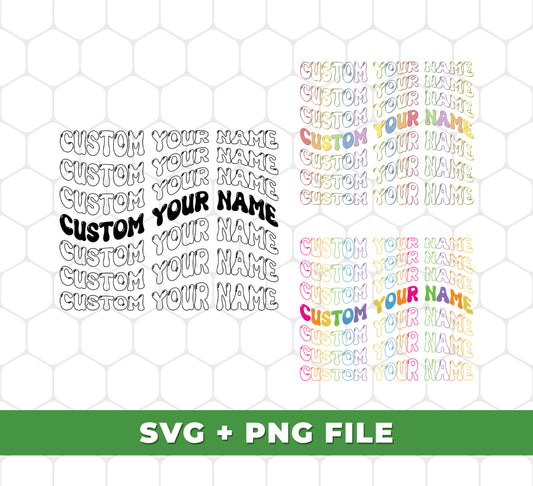 This custom name groovy style and font comes with SVG and PNG files to create unique sublimation projects. Use it to personalize t-shirts, mugs, tote bags and more. Enjoy a unique style to show off your name.