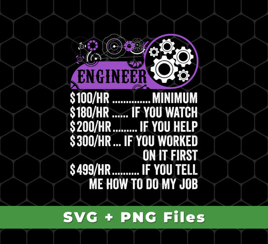 This Engineer Hourly Rate package features funny engineer designs, the best of engineer design, SVG files, and PNG Sublimation. Enjoy high quality graphics to craft various digital and physical products - a perfect gift for any engineer.