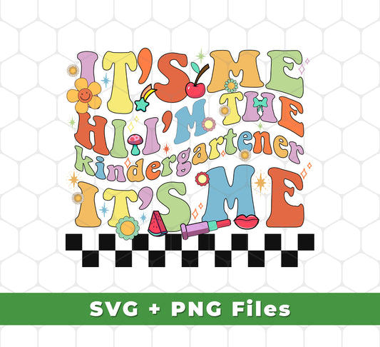 Make back to school fun with this It's Me, Hi I Am The Kindergartener, It's Me, Back To School, Svg Files, Png Sublimation design. Featuring bright coloring and fun characters, this fun collection includes SVG files and PNG sublimation for easy customization. Enjoy creating the perfect back to school look today!