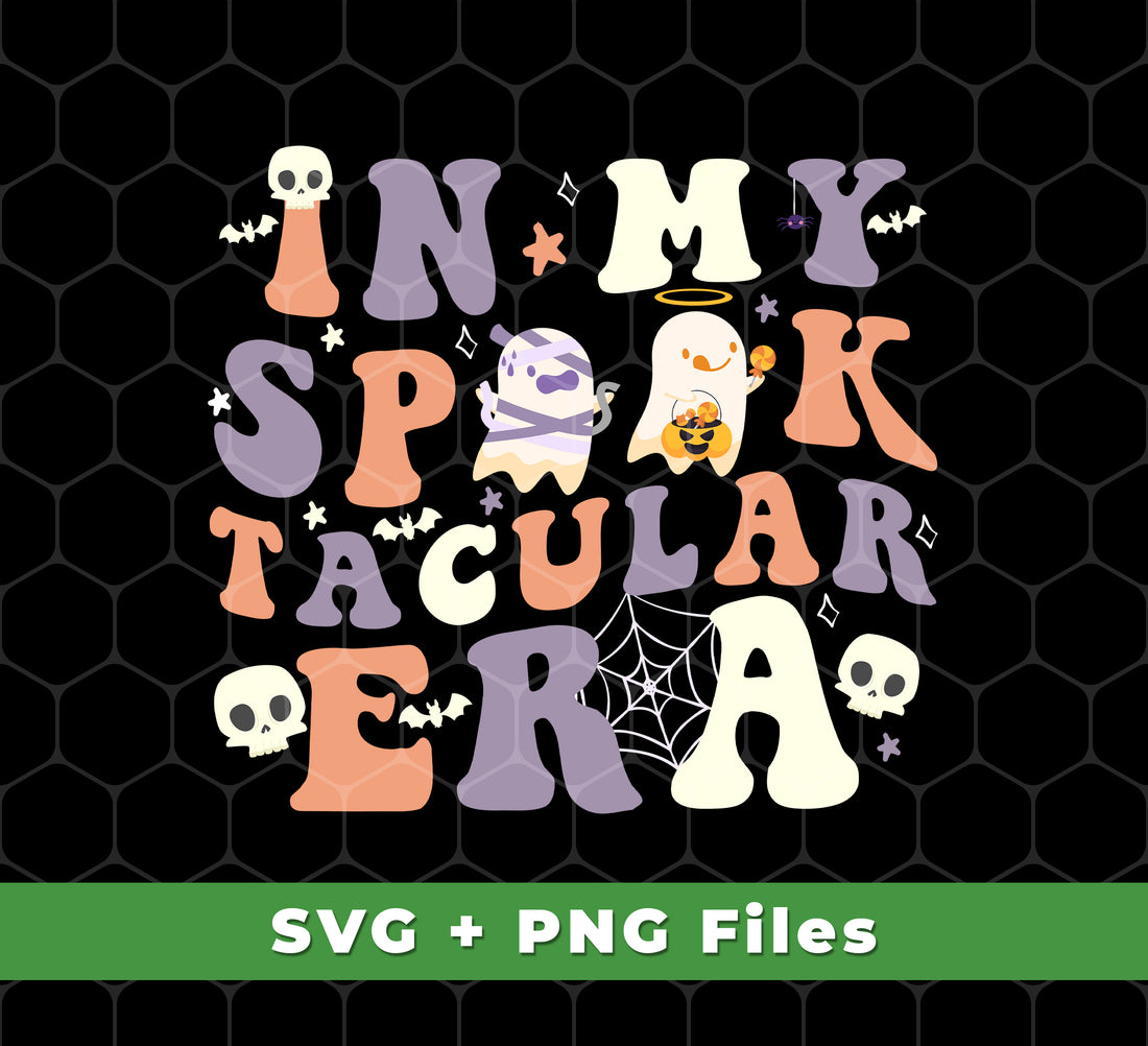 Make spooky Halloween creations with this set of horror-themed SVG and PNG files to sublimate your projects. The In My Spook Tacular Era, Happy Halloween, and Horror Era designs make a great addition to your Halloween decorations and apparel.