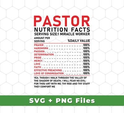 Discover what is pastor with Pastor Nutrition Facts! Know its meaning, the nutrition facts, and receive Svg Files and Png Sublimation. Get all the information you need to make a knowledgeable decision.