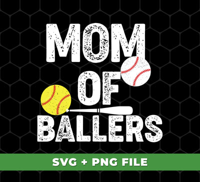 Mom Of Ballers is a retro baseball player design featuring Baseball Sport, Svg Files and Png Sublimation. Perfect for adding a unique, vintage touch to your sporty apparel. Put some retro flair into your next project!